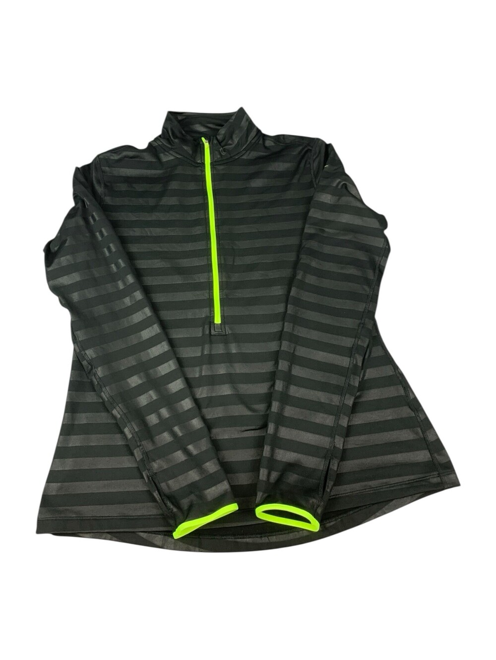 Nike Pro Dri-Fit 1/2 Zip Jacket Black Striped Neon Yellow Slim Fit Women’s XL
